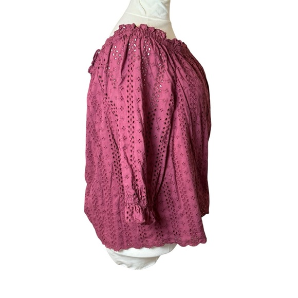 Lane Bryant Off-The-Shoulder Eyelet Ruffle Top Pink Rose Plus Sz 26/28 Coquette - Picture 5 of 12